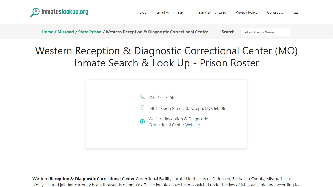 Western Reception & Diagnostic Correctional Center (MO) Inmate Search ...